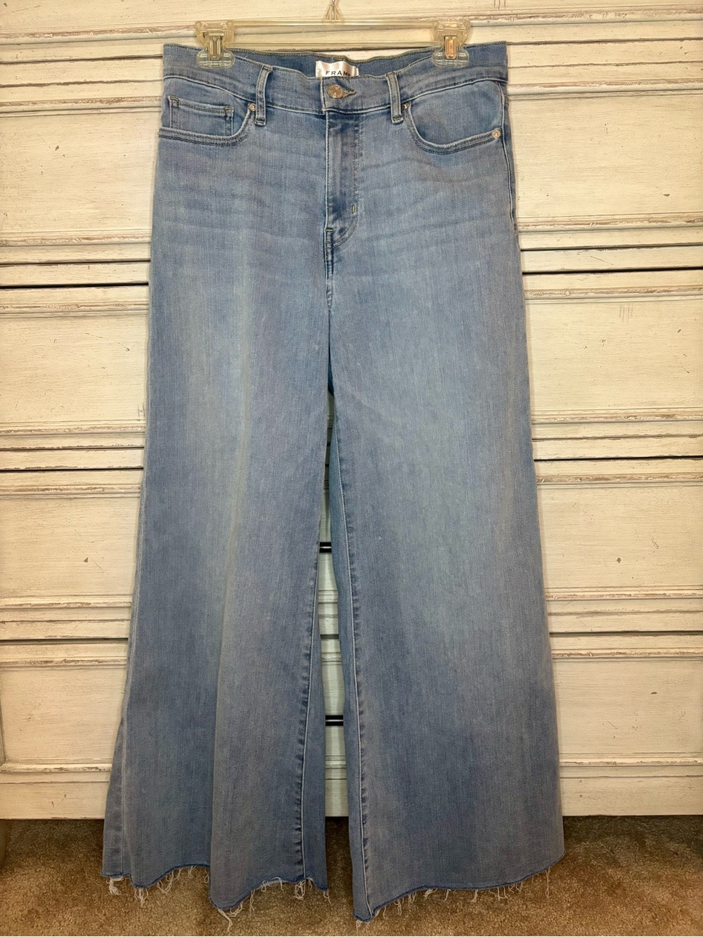 Frame Palazzo Crop Cutoff Jeans in Temper Raw After color - Picture 4 of 7